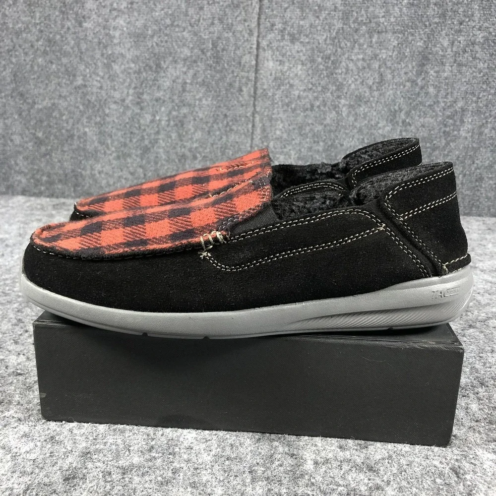 Clarks Shoes Mens Size 9.5 Black‎ Red Plaid Slip On Loafers Slippers Buffalo